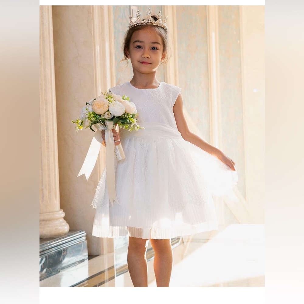 White Flower💐Girl👧🏻 Lace Tulle Dress👗Wedding💒Party🥳Dress👗Sz 5Y